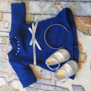 American Girl Outfit (Blue Dress, Silver Shoes and Headband)